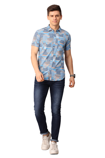 Sky Blue Printed Shirt