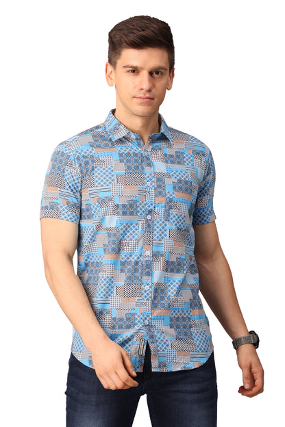 Sky Blue Printed Shirt