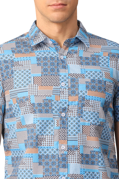 Sky Blue Printed Shirt