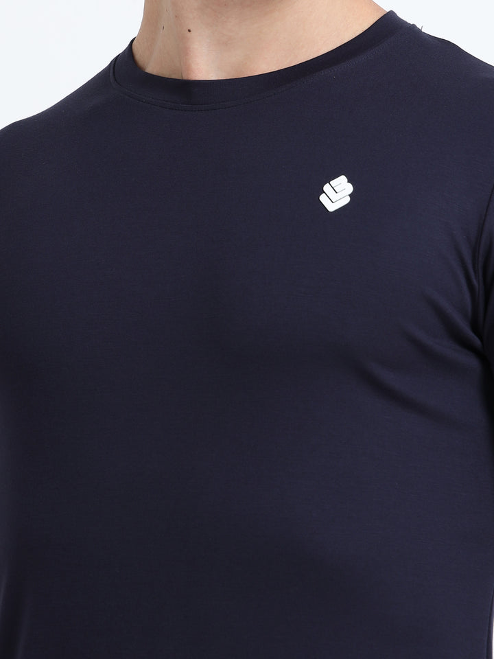 Men's Solid Navy Round Neck Casual T-Shirt