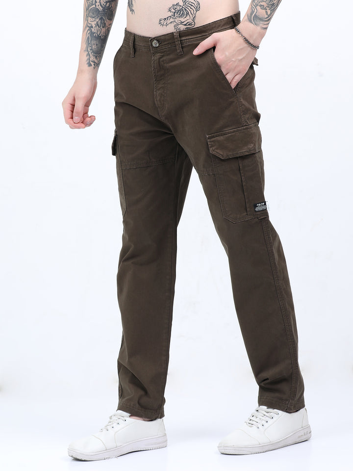 Man's High-Waist Relaxed-Fit  coffee Trousers