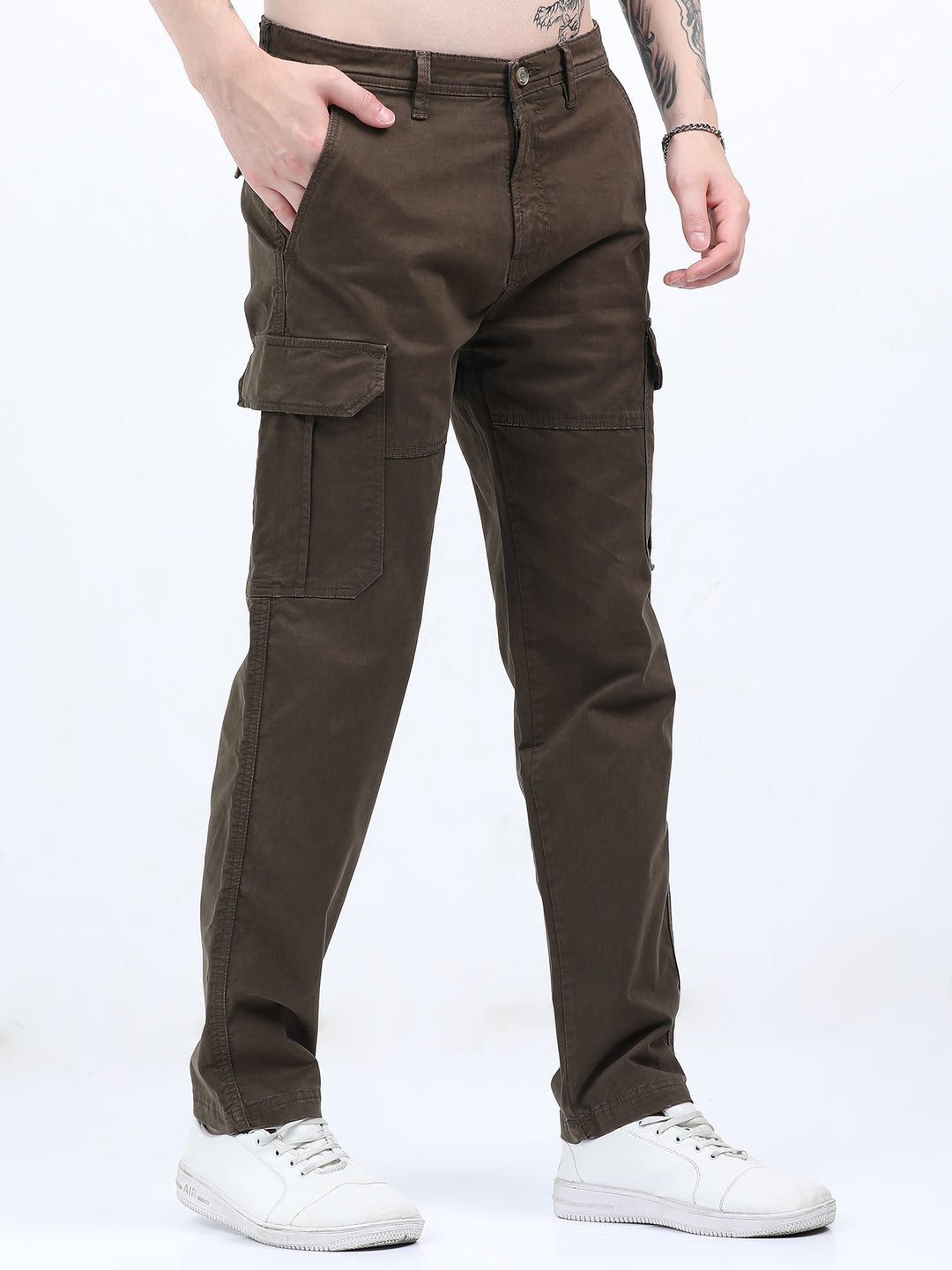 Man's High-Waist Relaxed-Fit  coffee Trousers