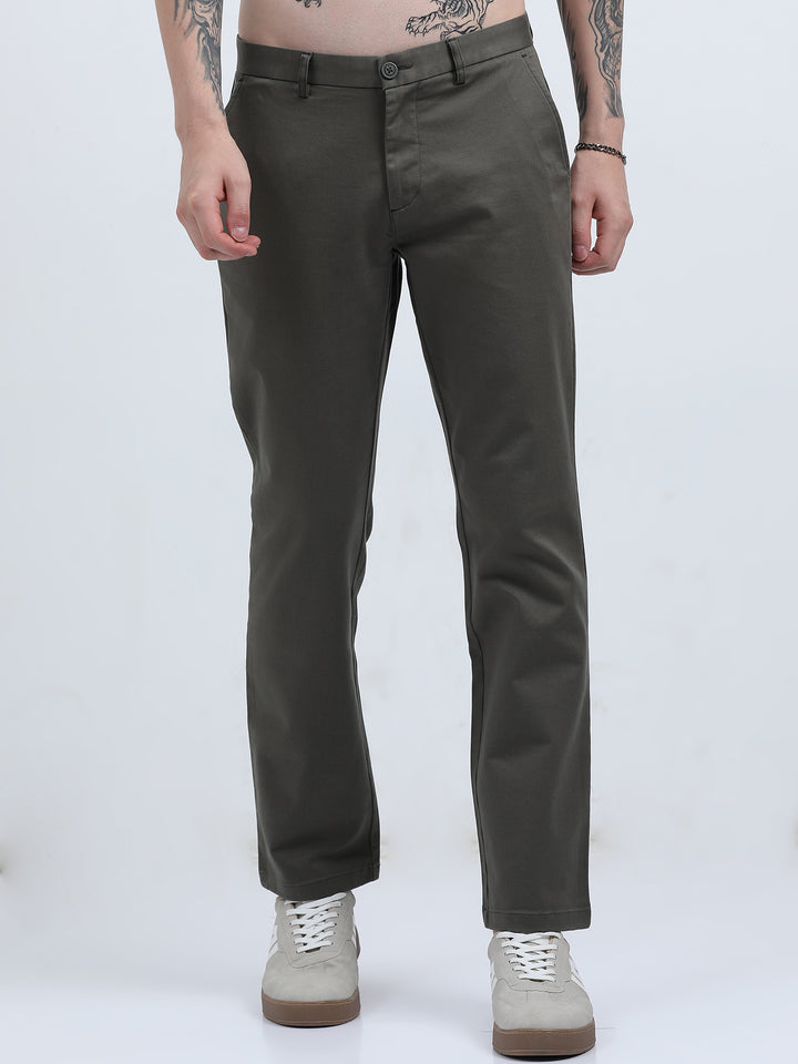 Men's Straight-fit chino in dark olive green Pant