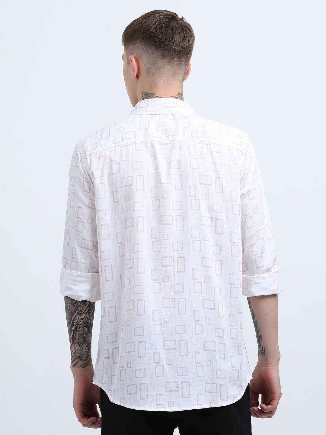 Men's Subtle geometric print white peach shirt