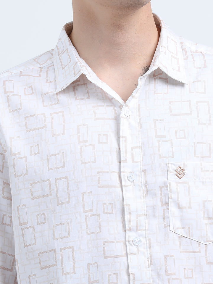 Men's Subtle geometric print white peach shirt