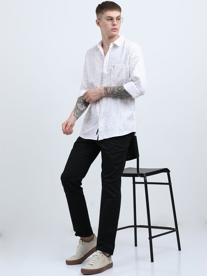 Men's Subtle geometric print white peach shirt
