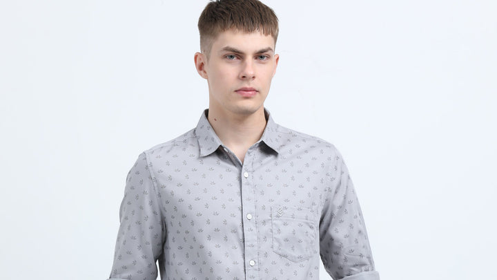 Men's Subtle micro leaf motif Grey shirt