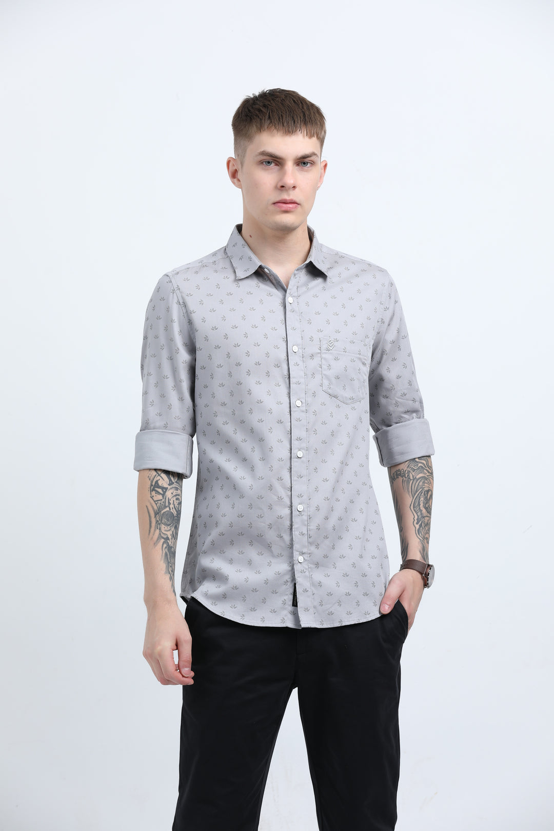 Men's Subtle micro leaf motif Grey shirt
