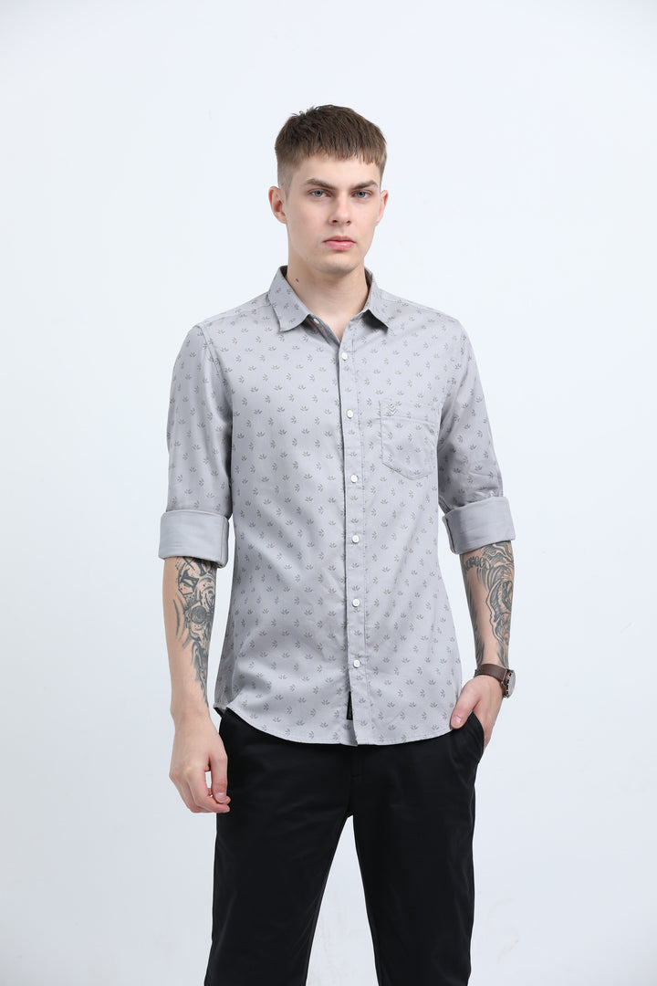Men's Subtle micro leaf motif Grey shirt