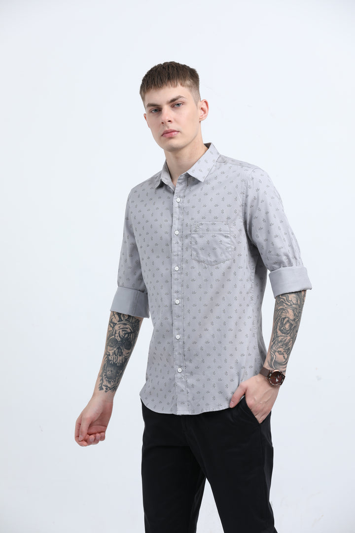 Men's Subtle micro leaf motif Grey shirt