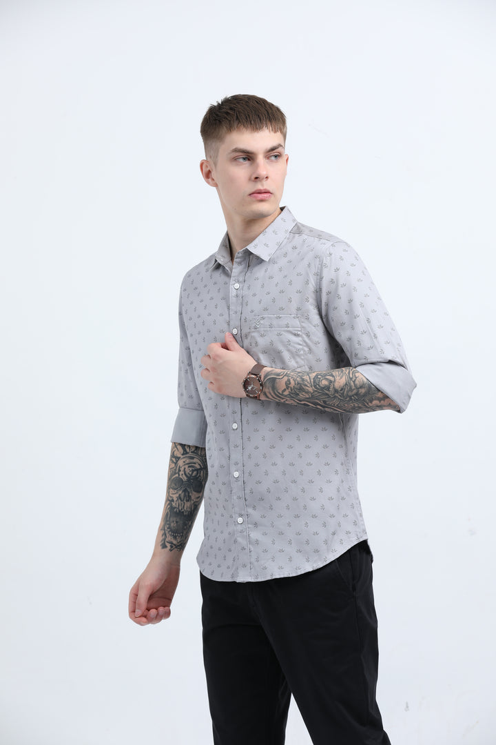 Men's Subtle micro leaf motif Grey shirt
