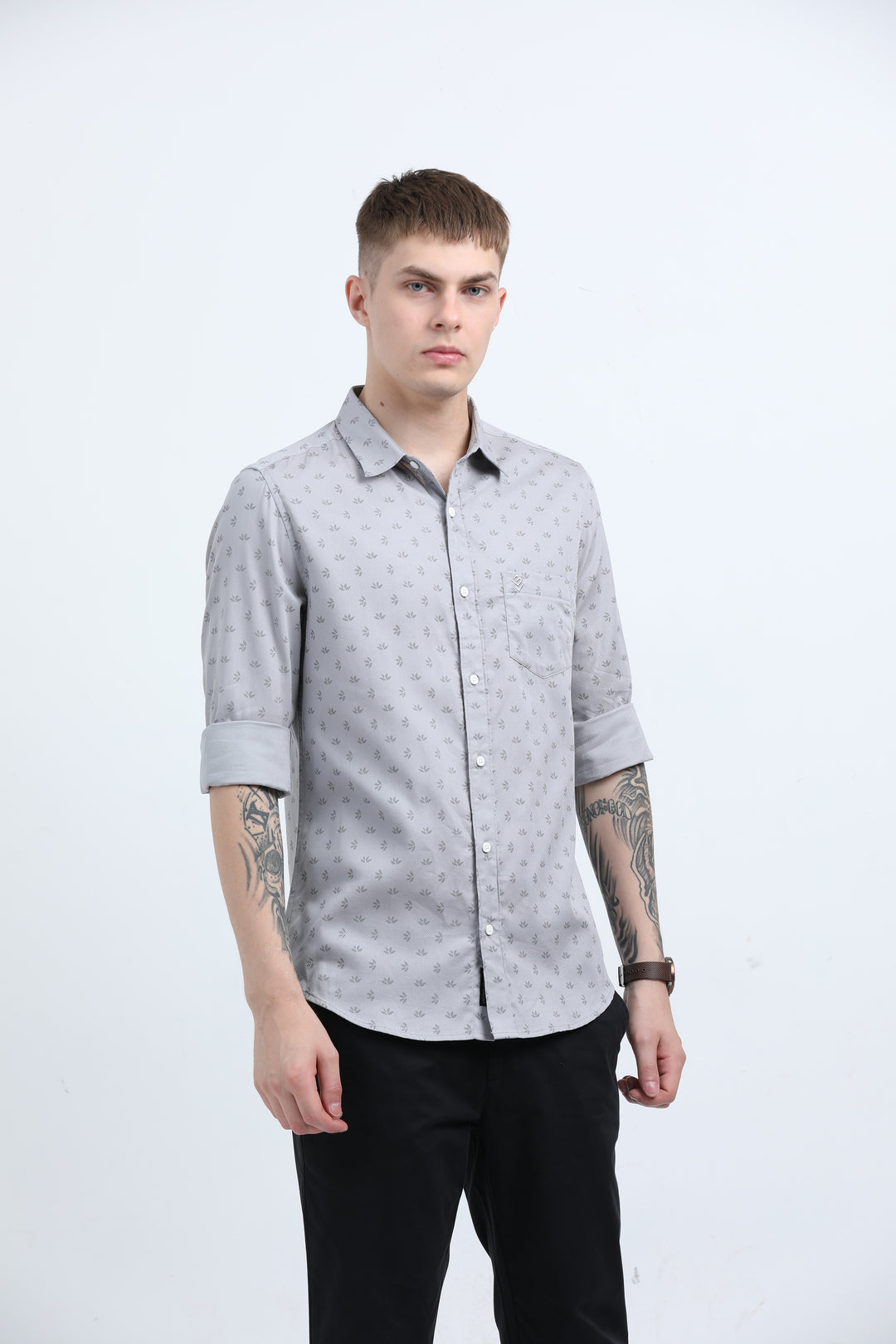 Men's Subtle micro leaf motif Grey shirt