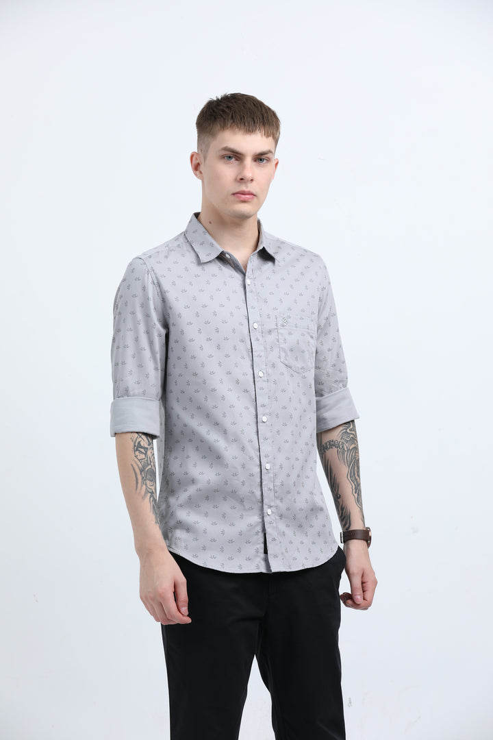 Men's Subtle micro leaf motif Grey shirt