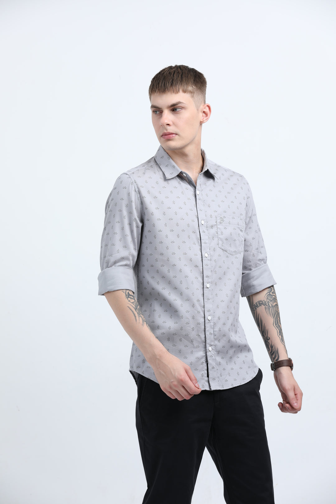 Men's Subtle micro leaf motif Grey shirt