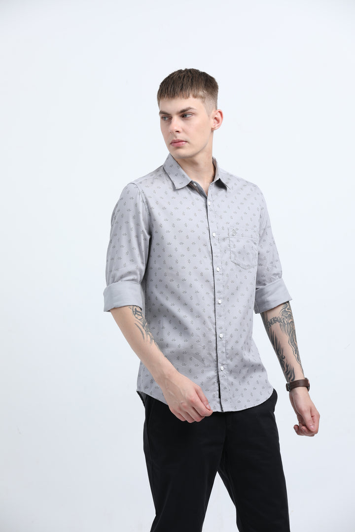 Men's Subtle micro leaf motif Grey shirt