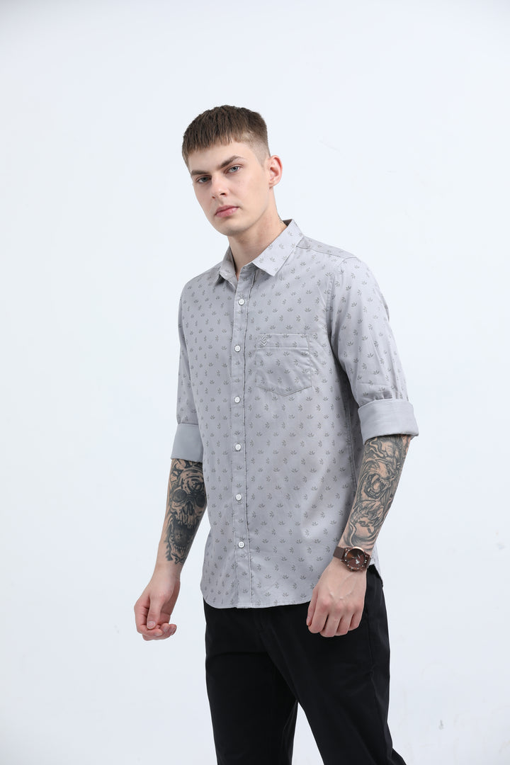 Men's Subtle micro leaf motif Grey shirt