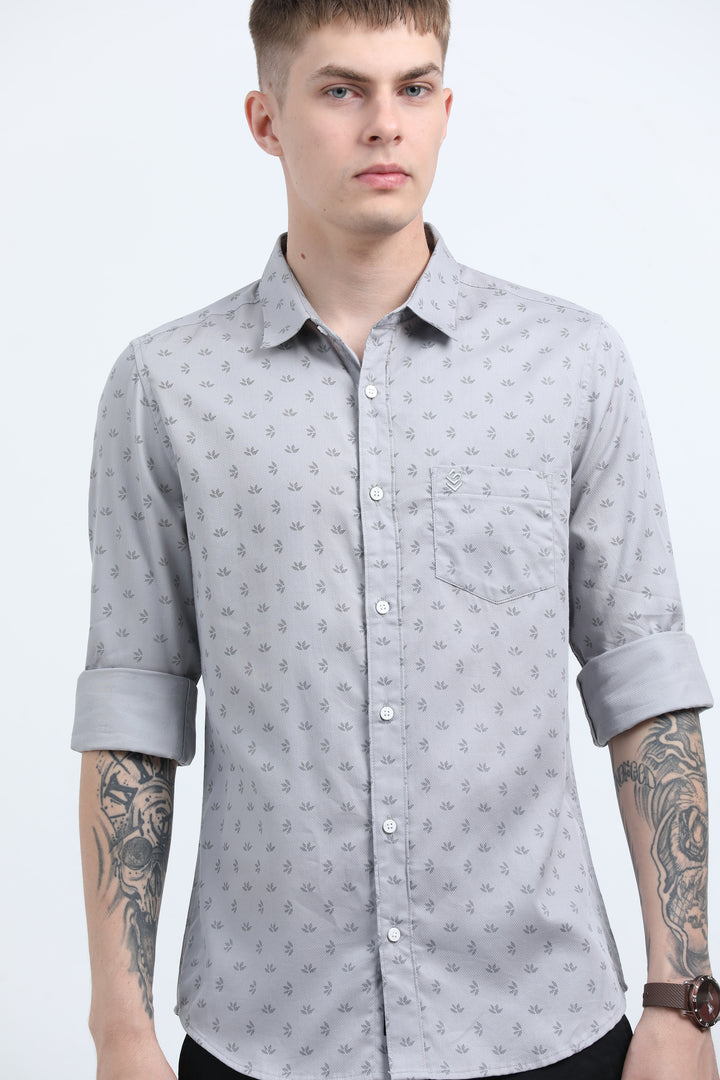 Men's Subtle micro leaf motif Grey shirt