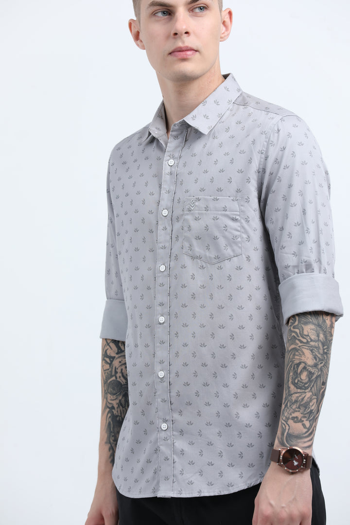 Men's Subtle micro leaf motif Grey shirt