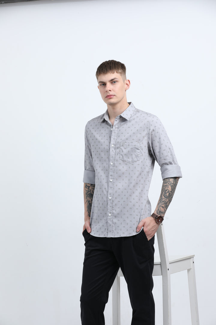 Men's Subtle micro leaf motif Grey shirt