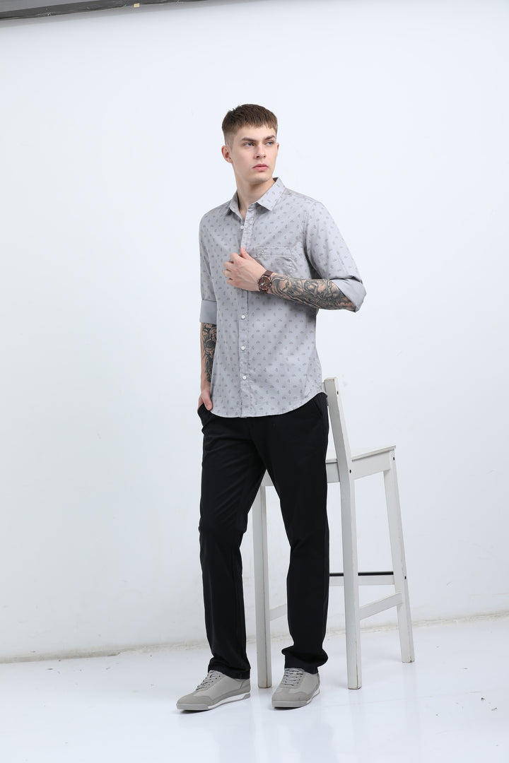 Men's Subtle micro leaf motif Grey shirt
