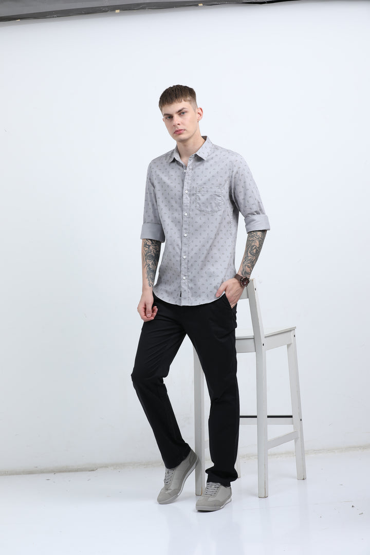 Men's Subtle micro leaf motif Grey shirt