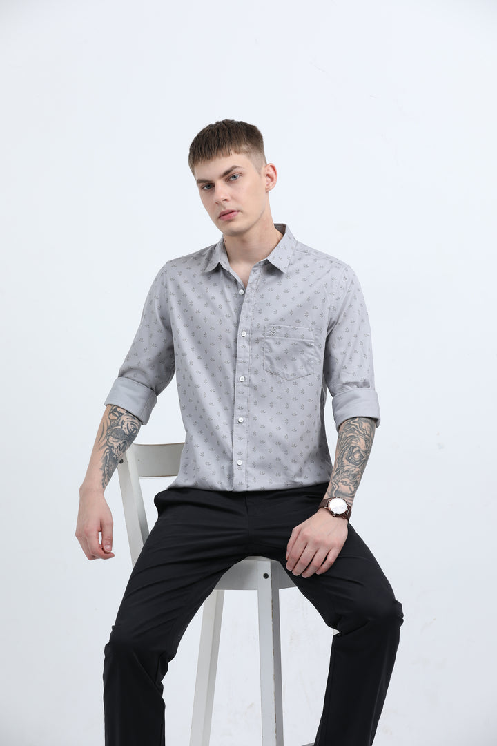 Men's Subtle micro leaf motif Grey shirt