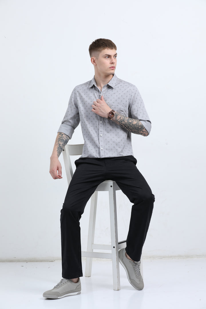 Men's Subtle micro leaf motif Grey shirt
