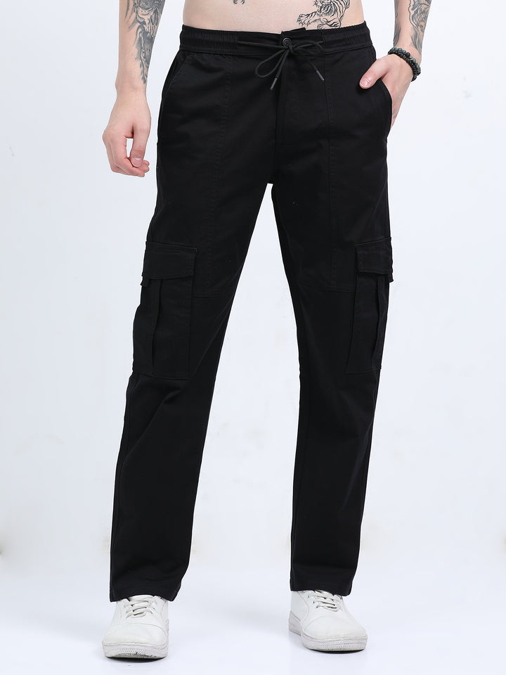 Man's High-Waist Relaxed-Fit Black Trousers