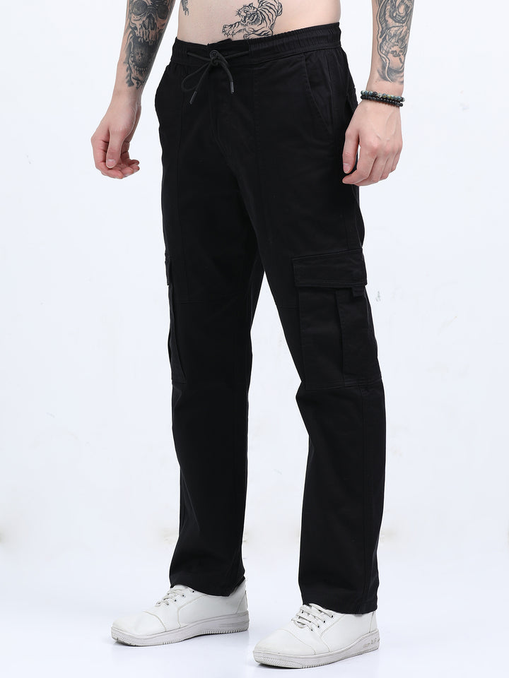 Man's High-Waist Relaxed-Fit Black Trousers