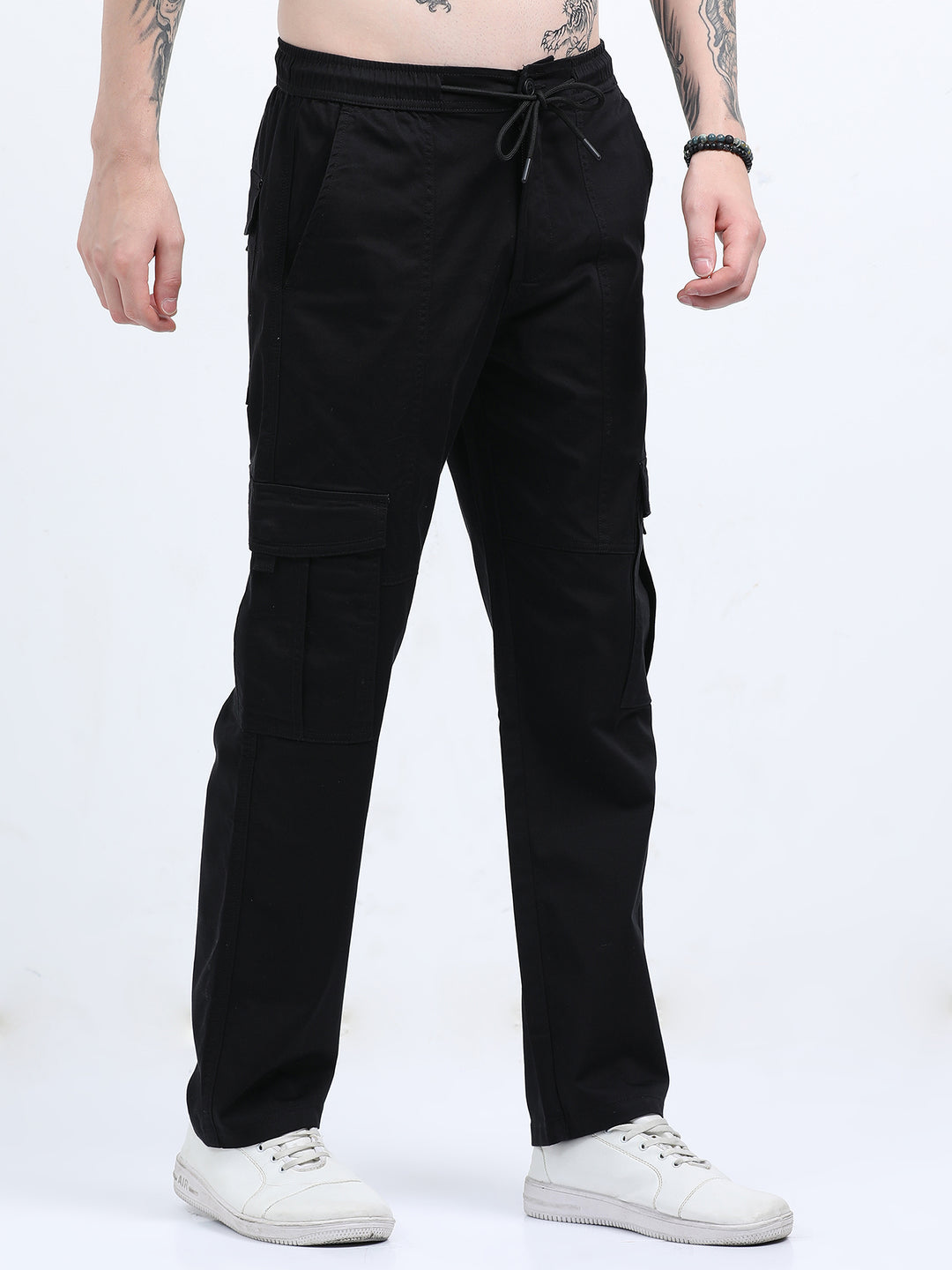 Man's High-Waist Relaxed-Fit Black Trousers