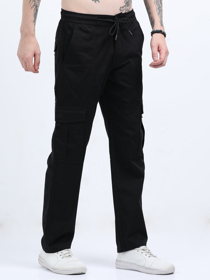 Man's High-Waist Relaxed-Fit Black Trousers