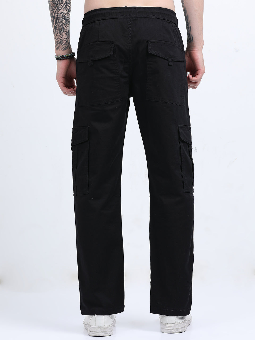 Man's High-Waist Relaxed-Fit Black Trousers