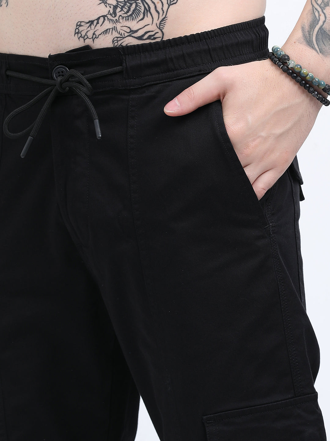 Man's High-Waist Relaxed-Fit Black Trousers