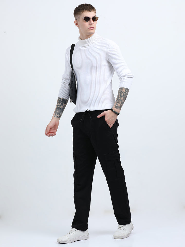 Man's High-Waist Relaxed-Fit Black Trousers