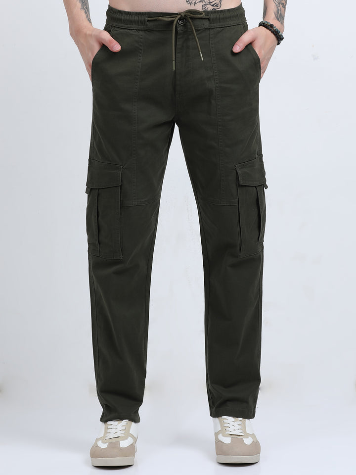 Men's High-Waist Relaxed-Fit olive green Trousers