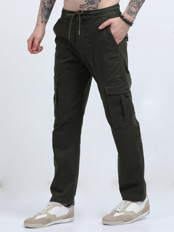 Men's High-Waist Relaxed-Fit olive green Trousers