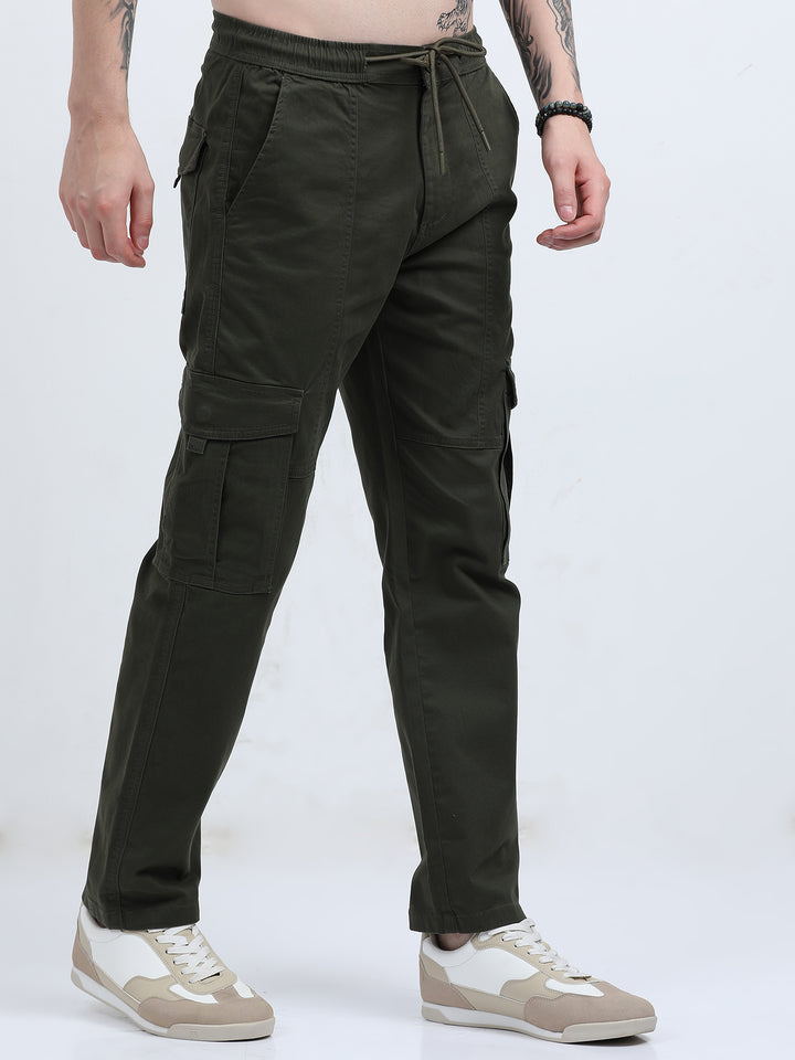 Men's High-Waist Relaxed-Fit olive green Trousers