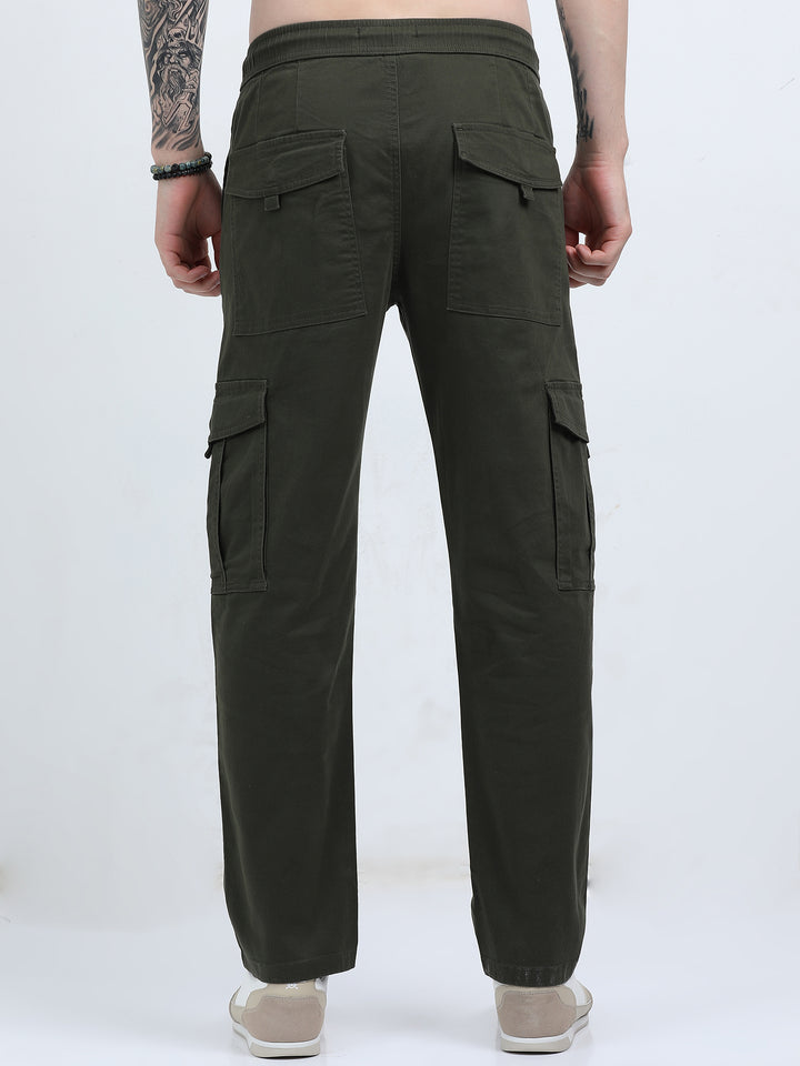 Men's High-Waist Relaxed-Fit olive green Trousers