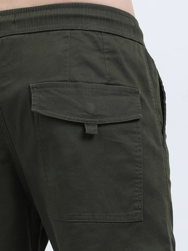 Men's High-Waist Relaxed-Fit olive green Trousers