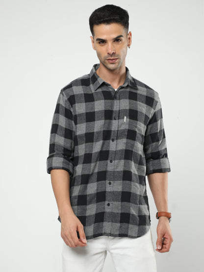 Men's Grey And Black Check Shirt