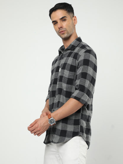 Men's Grey And Black Check Shirt