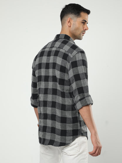 Men's Grey And Black Check Shirt