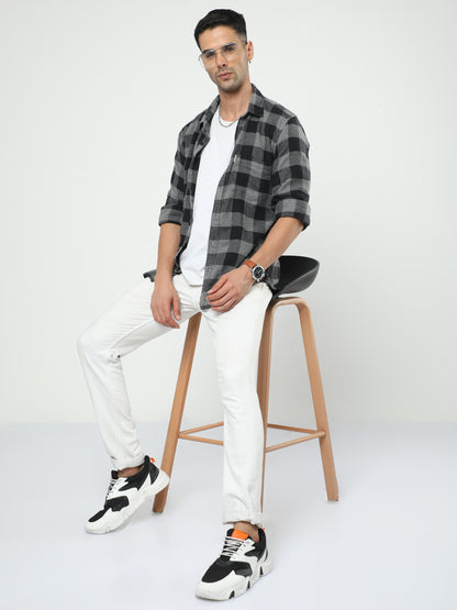 Men's Grey And Black Check Shirt