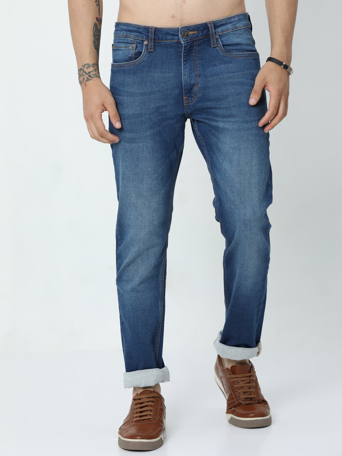 Men's Cyan Blue Straight Fit Jeans