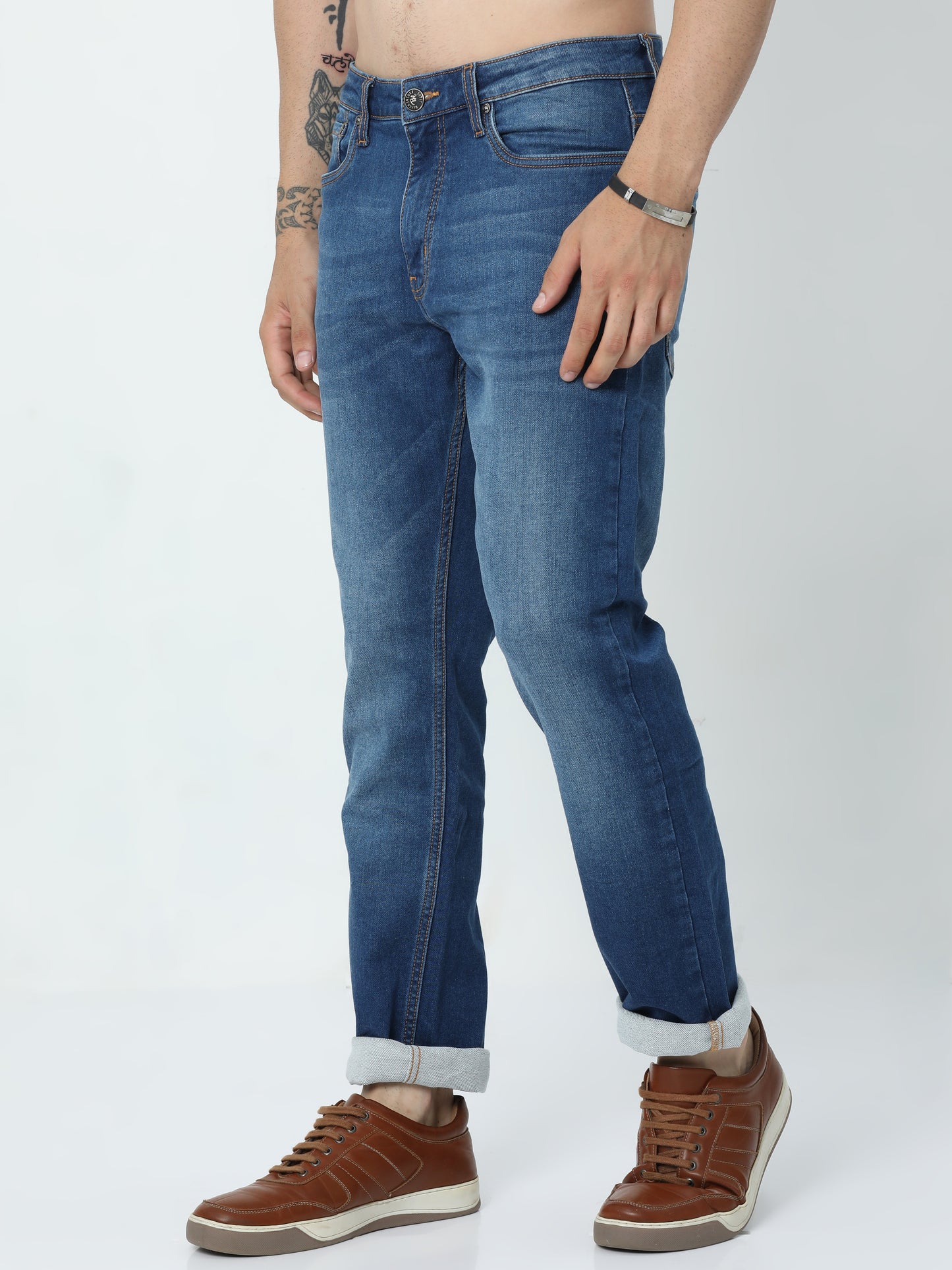 Men's Cyan Blue Straight Fit Jeans