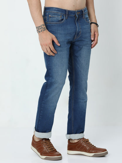 Men's Cyan Blue Straight Fit Jeans