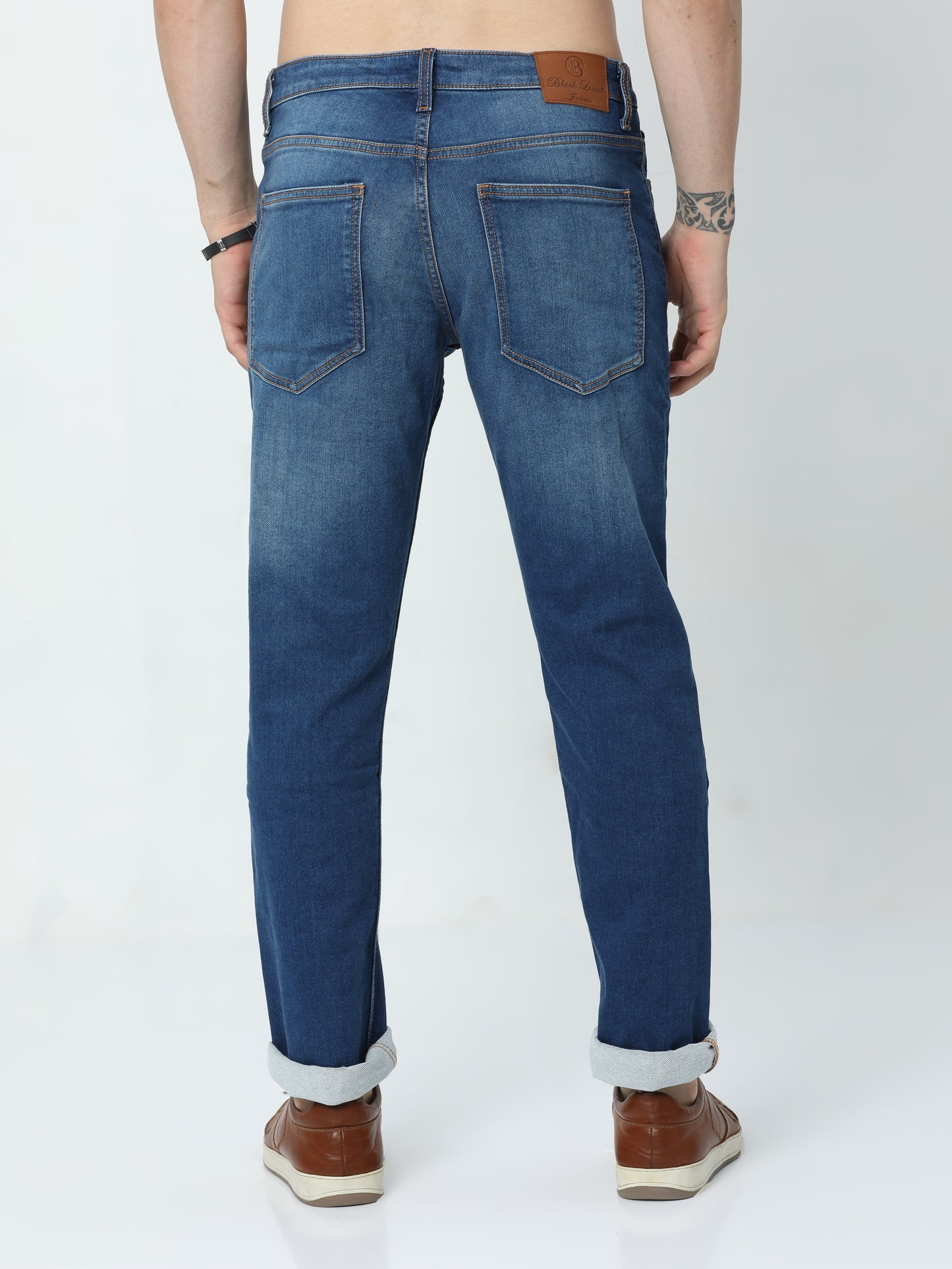 Men's Cyan Blue Straight Fit Jeans