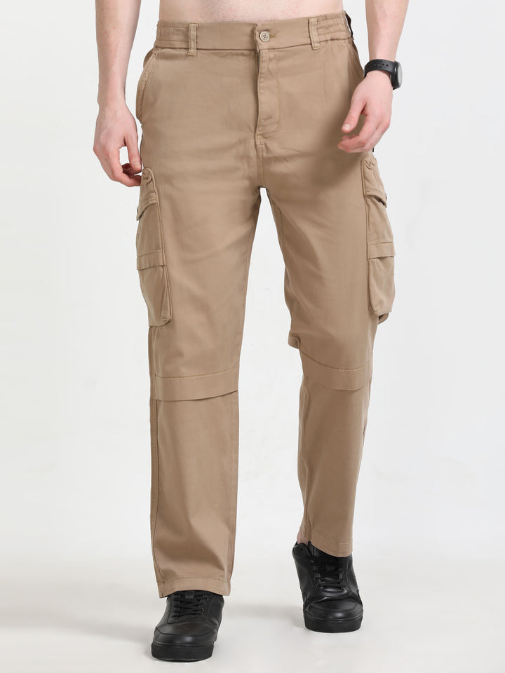 Men's Beige Relaxed Fit Multi-Pocket Cargo trousers