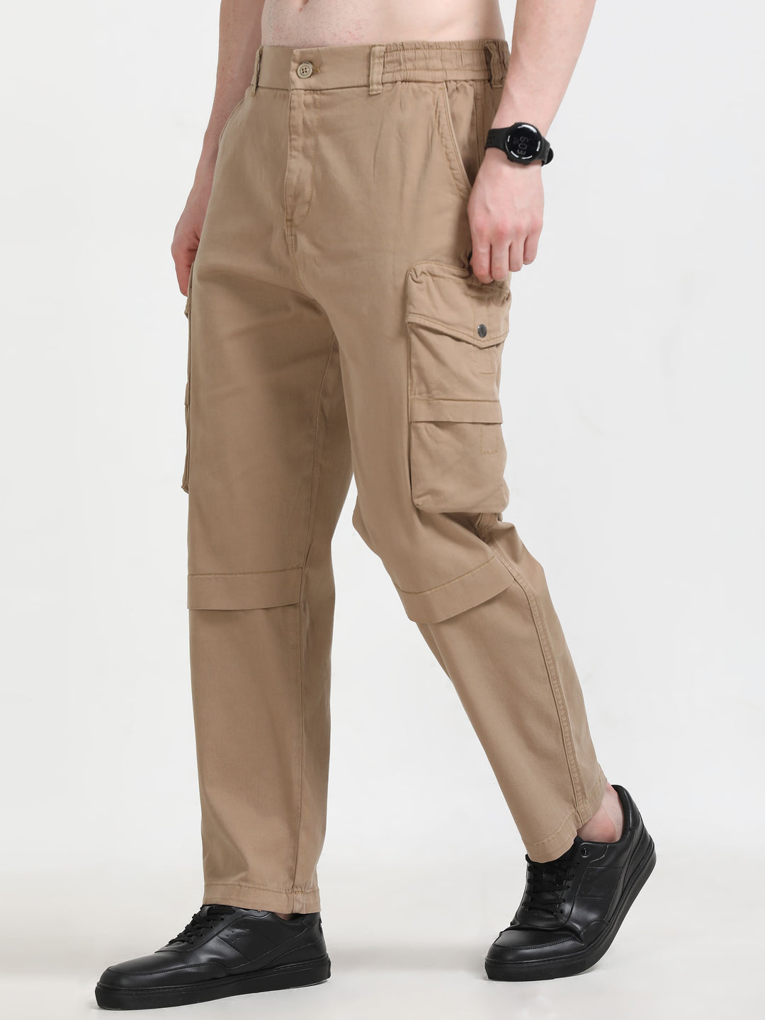Men's Beige Relaxed Fit Multi-Pocket Cargo trousers