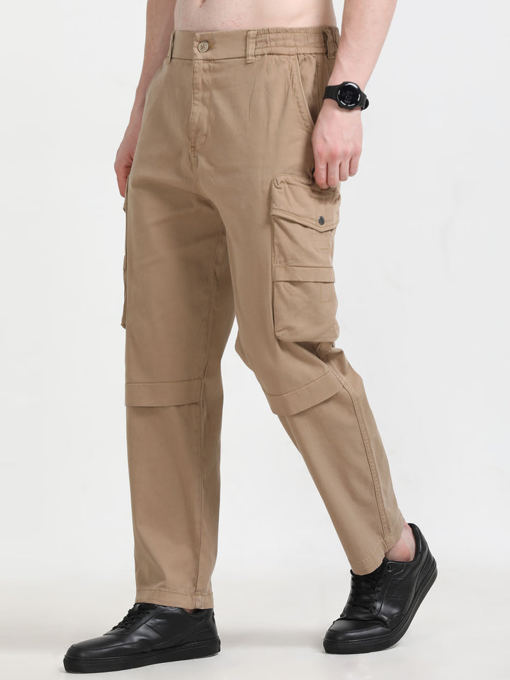 Men's Beige Relaxed Fit Multi-Pocket Cargo trousers